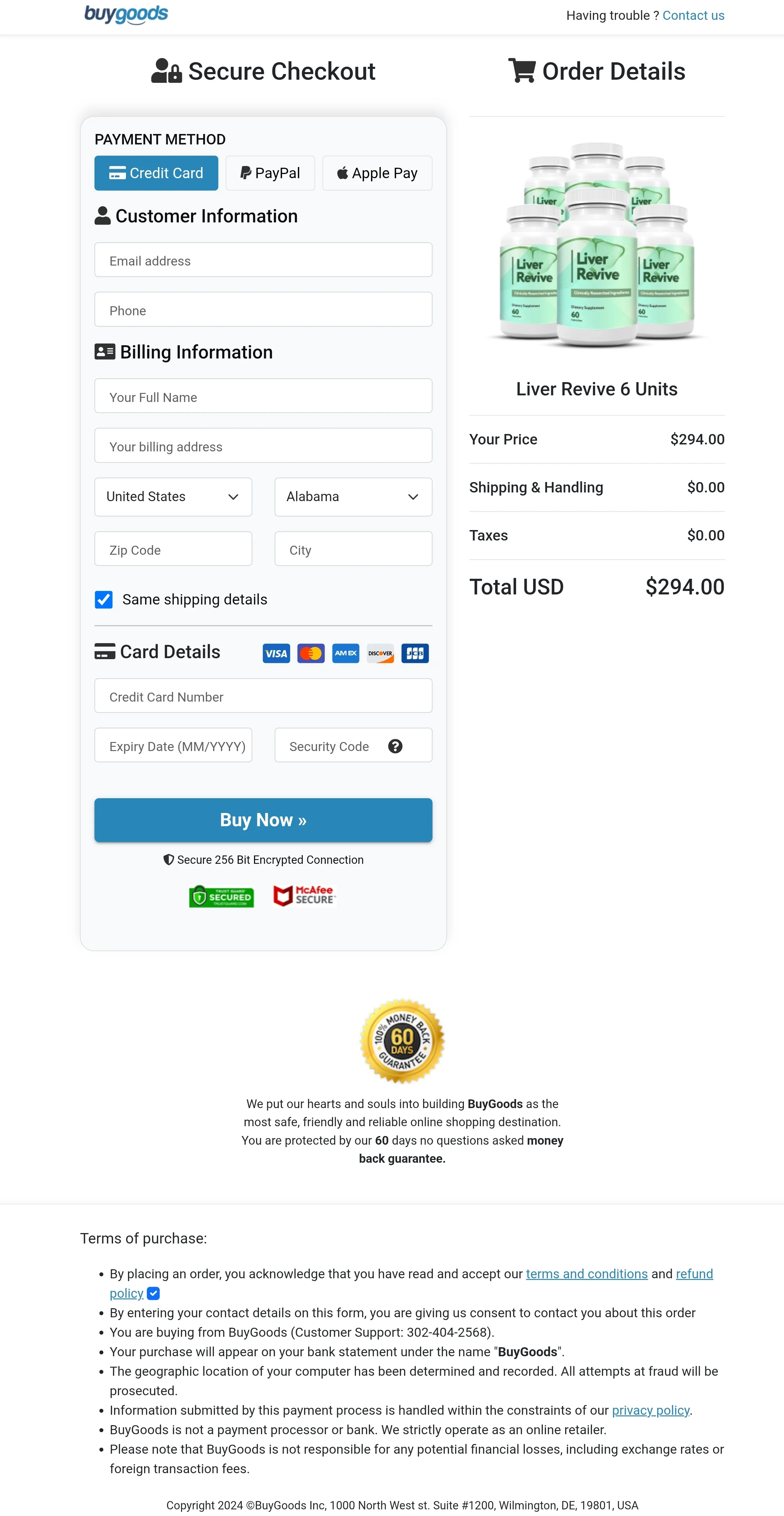 Liver Revive order form